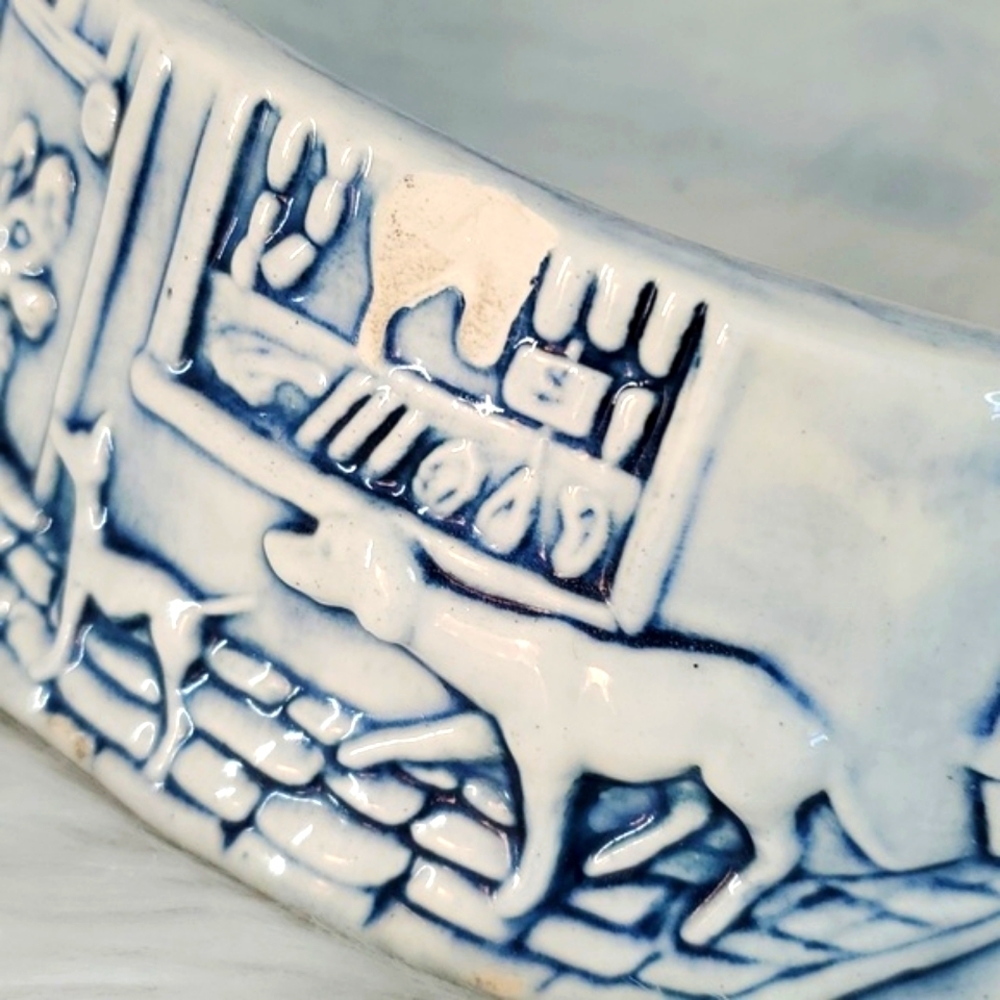 Vintage 90s Ceramic Handpainted Molded Textured 3D Signed Animal Pet Food Dish - Picture 6 of 17